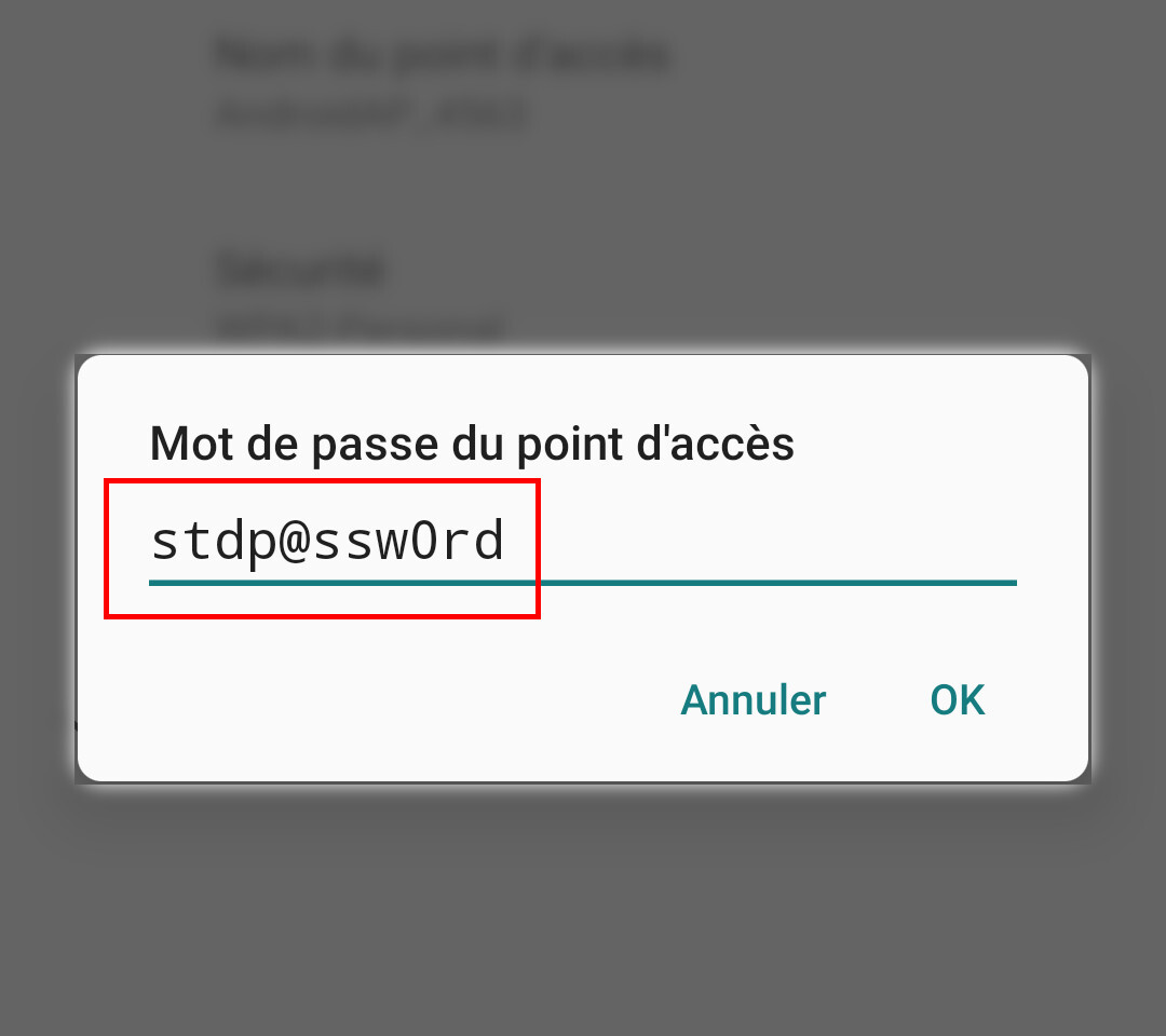 Android définition mot de passe du point d'accès