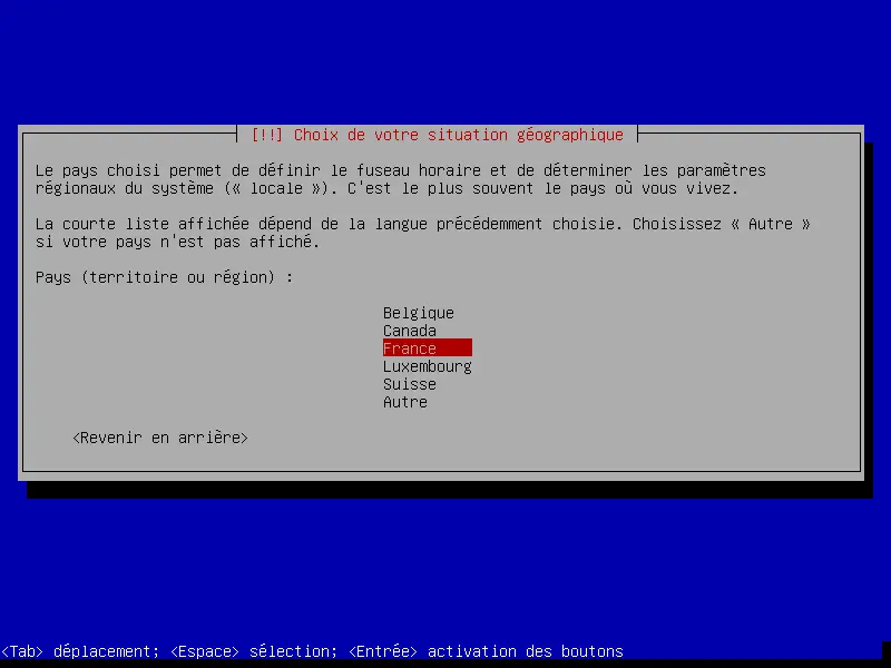 debian installation Select a language