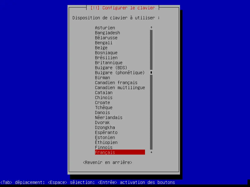 debian installation choix situation géographique