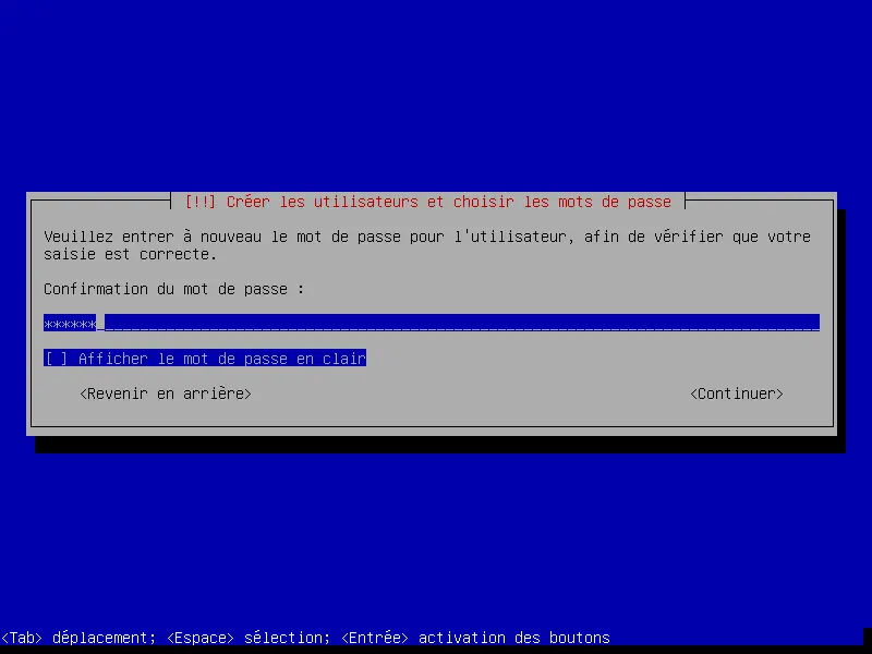 debian installation mot de passe utilisateur