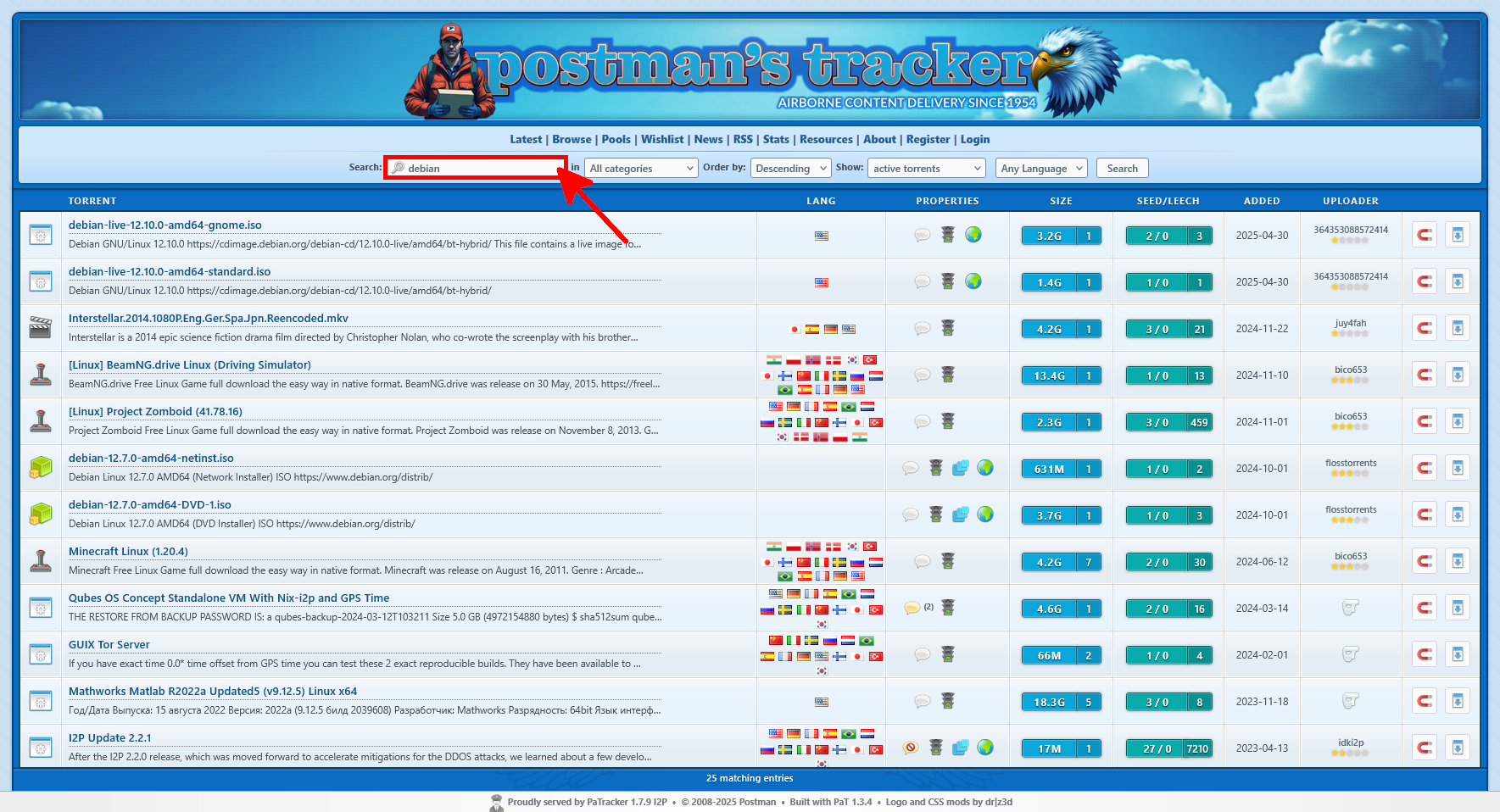 Résultats de recherche du tracker Postman pour les torrents Debian