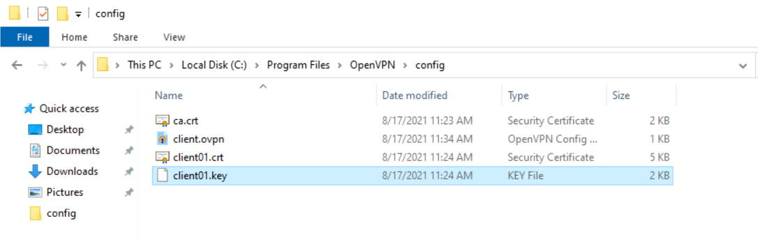 fichiers openvpn sur un poste windows