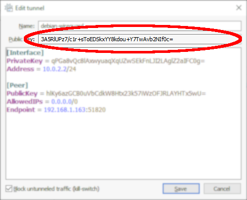 VPN WireGuard | Windows client, copie de la clé publique
