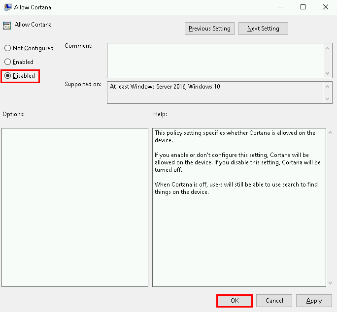 How to disable Cortana with GPO
