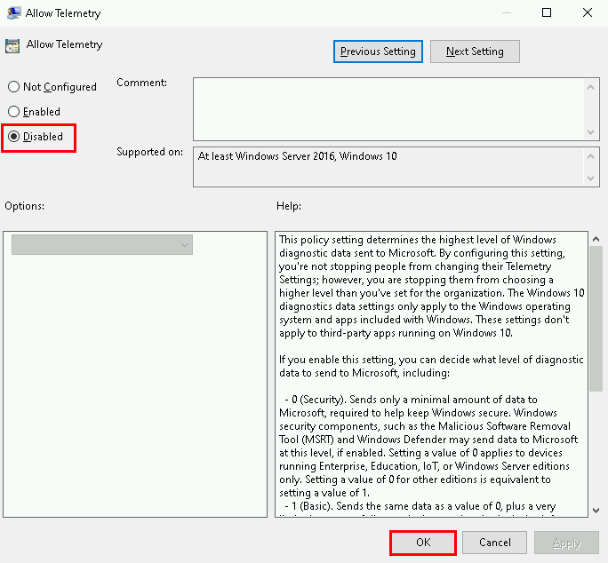 Disable Telemetry with GPO