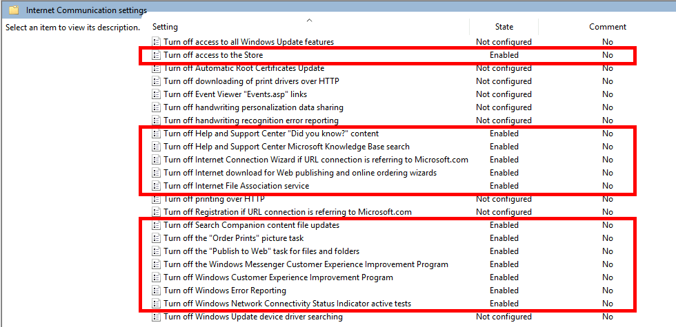 Internet Communication Settings GPO