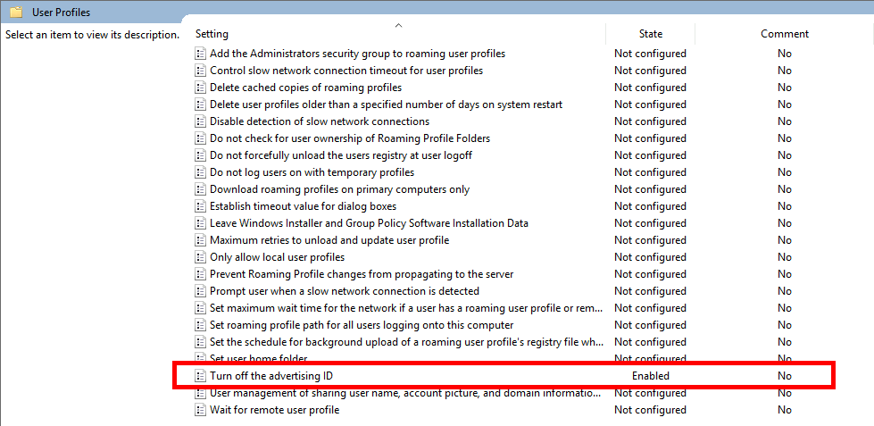Turn Off Advertising ID with GPO