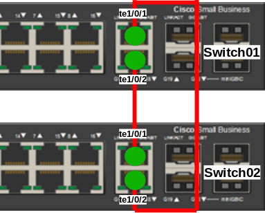 Two switches connected using TenGigabitEthernet stacking ports.