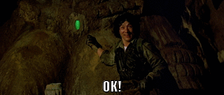 Animated GIF of Jackie Chan in Armour of God II, with growing text saying 'OK!'