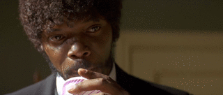 Animated GIF of Samuel L. Jackson in Pulp Fiction drinking soda, uncompressed version