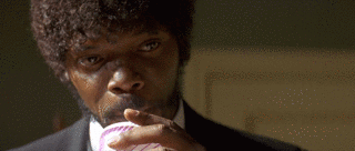 GIF of Samuel L. Jackson in Pulp Fiction drinking soda, compressed with fuzz 5%