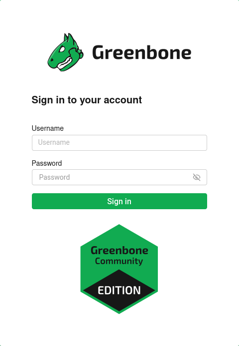 Login page of Greenbone Vulnerability Manager (GVM) on Kali Linux 2025, showing username and password fields