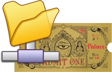 Icon showing an NFS share secured with Kerberos, including a folder, a network link, and a Kerberos ticket.