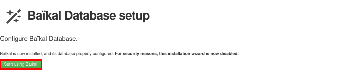 The end of the Baïkal configuration wizard