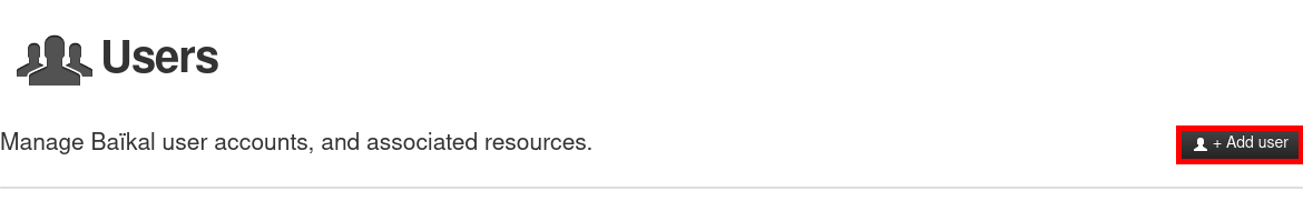 Baïkal web interface add users page