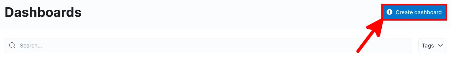 Kibana interface showing the button to create a new dashboard