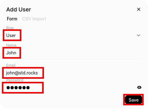 Open WebUI form for creating a new user account