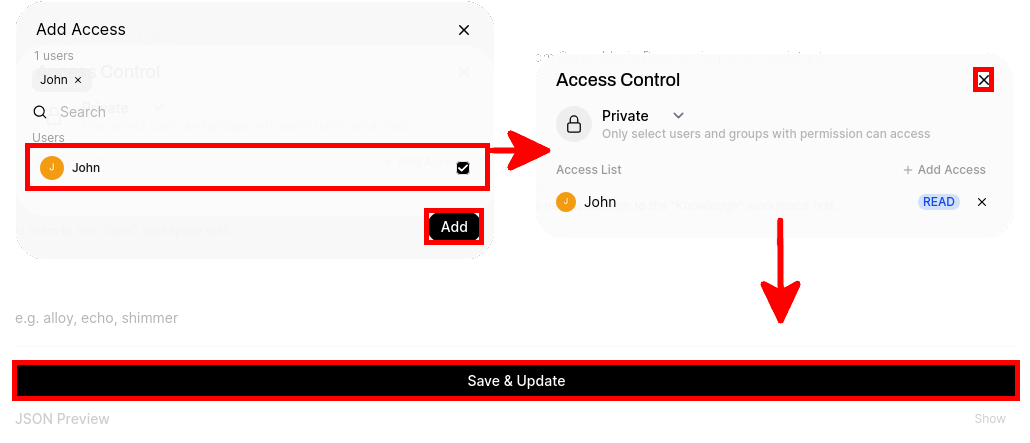 Granting a user access to a private model in Open WebUI