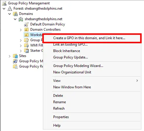 Creating and linking a new GPO in Group Policy Management