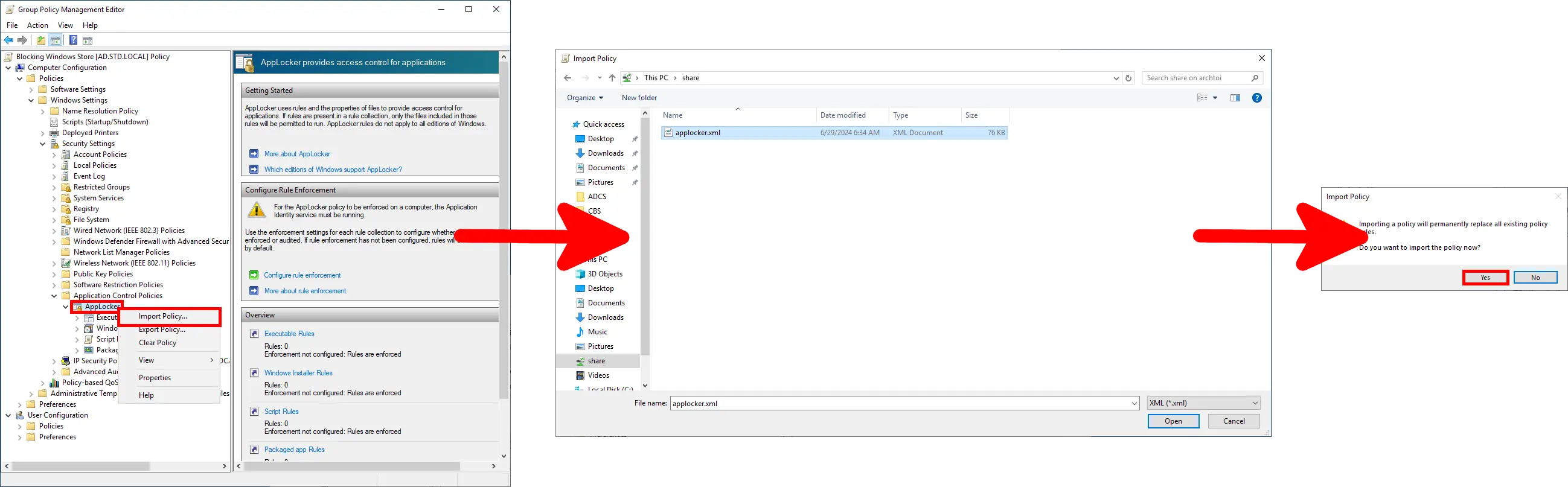 Importing AppLocker XML policy into GPO