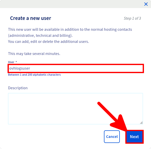 OVH | Create a new user step 2