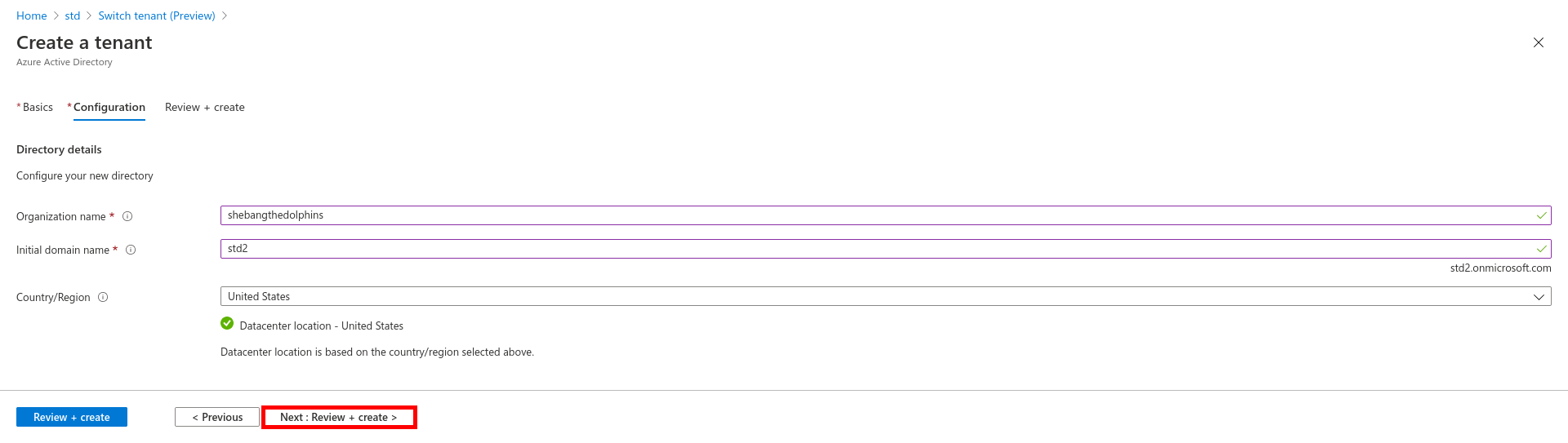 Azure Portal | Configure your new directory