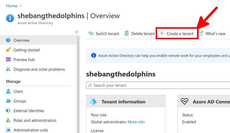 Azure Portal | Create a tenant