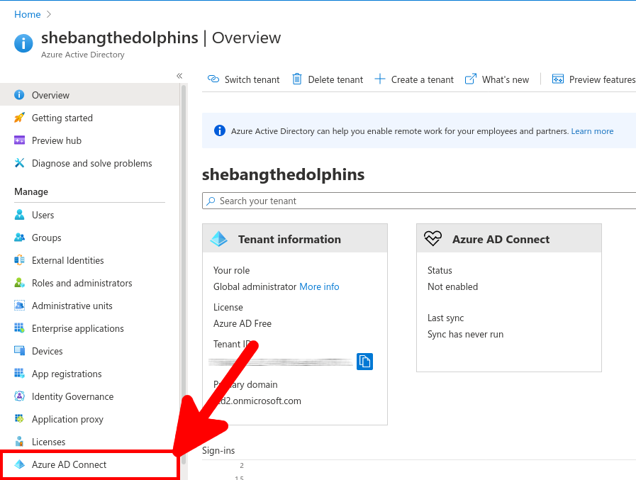 Azure Portal | Azure AD Connect Menu