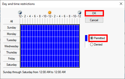 NPS Console | TS GATEWAY AUTHORIZATION POLICY, properties, Conditions, Day and time restrictions.