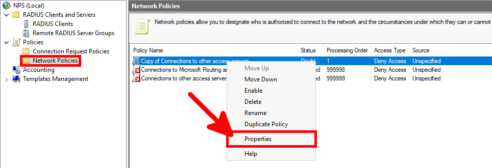 NPS Console | Network policies Properties