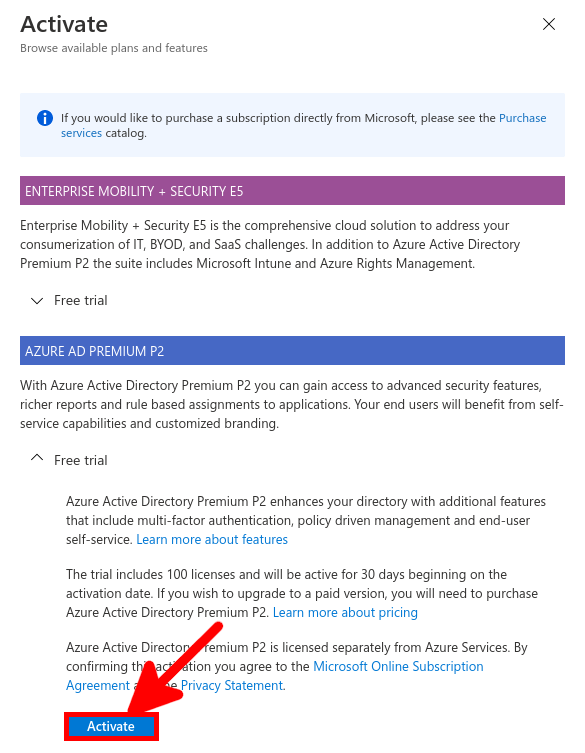 Azure Portal | Activate Azure AD Premium P2